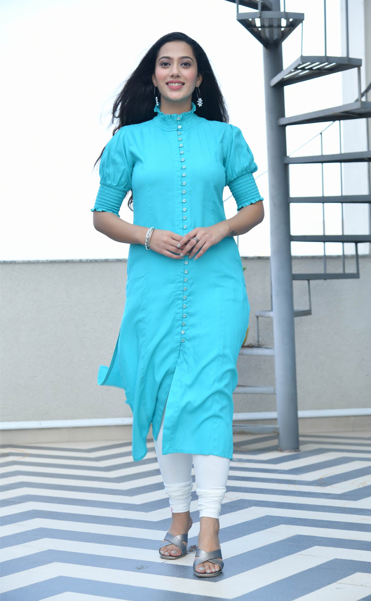 XL Navy_blue New Blue Georgette Anarkali Style Kurtis at Rs 1225 in Surat